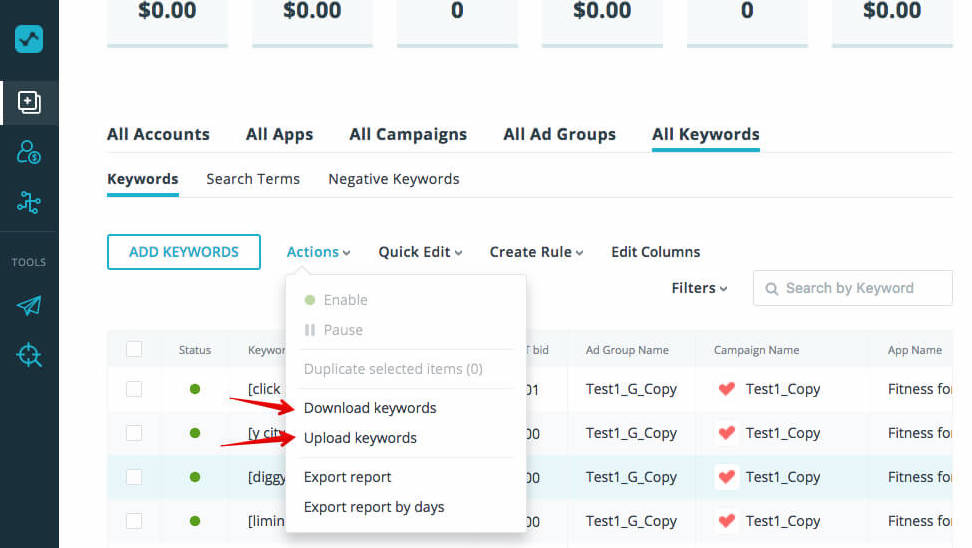 Downloading Keywords for Apple Ads