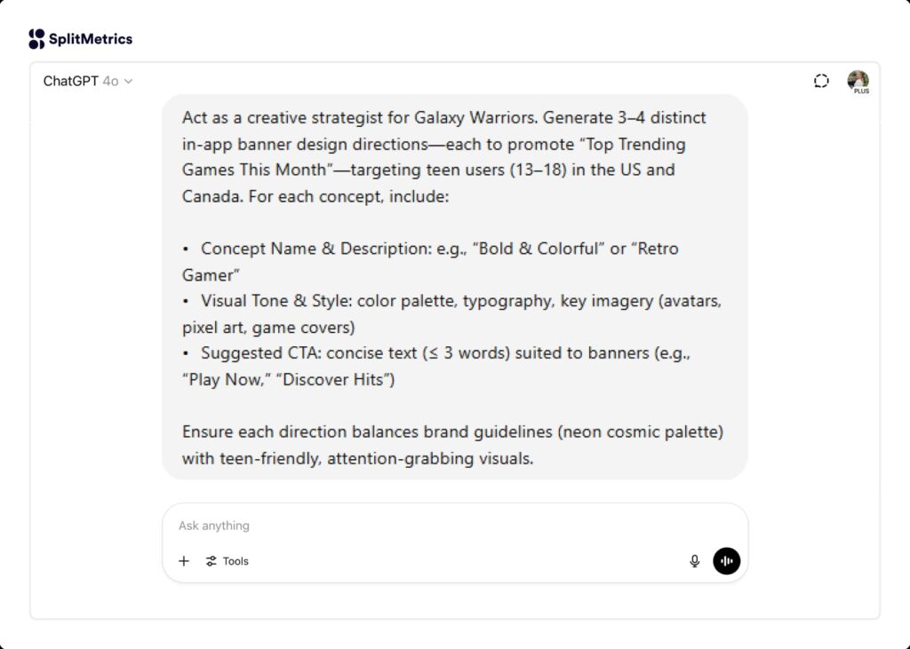 AI prompt generating diverse visual concepts for ab test variants