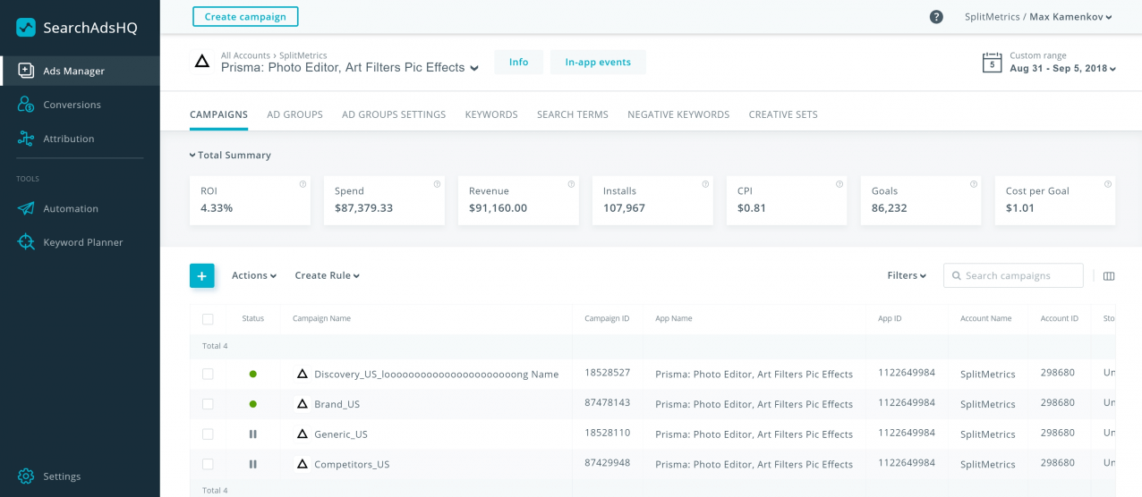 Redesigned Dashboard for Managing Apple Ads