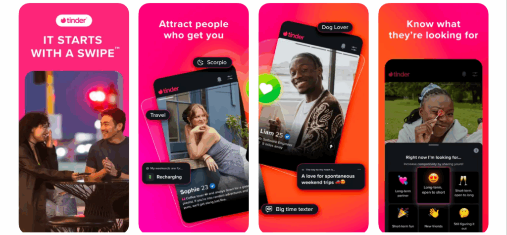 Tinder app screenshots in Apple App Store